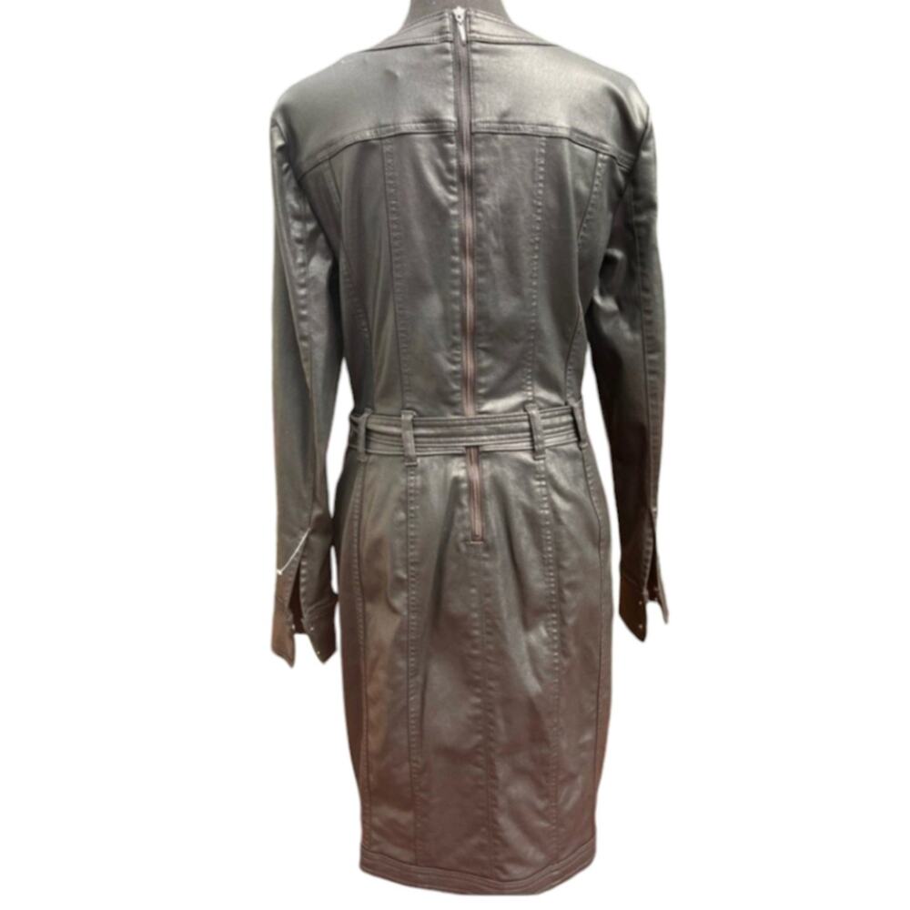 White House Black Market Black Long Sleeve Coated Denim Shirt Dress size 14 New - Picture 10 of 11